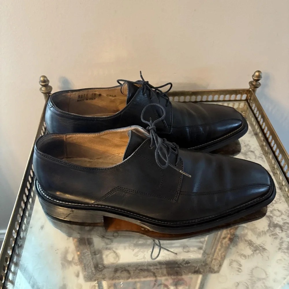 Bachrach Shoes Mens Size 11 Made in Italy Leather Derby Apron Toe‎ Black Dress